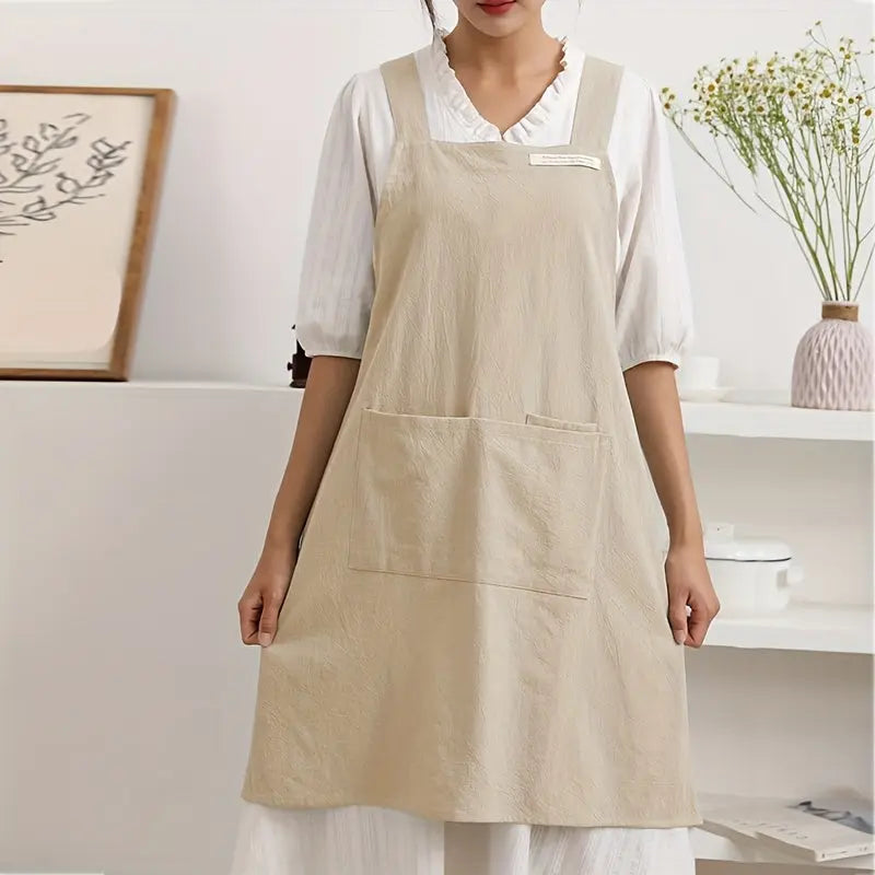 Beige cross-back apron