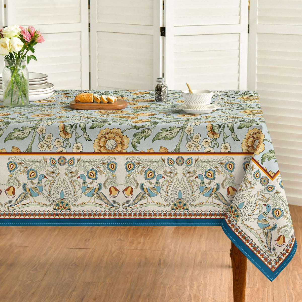 Bird Blossom vintage tablecloth