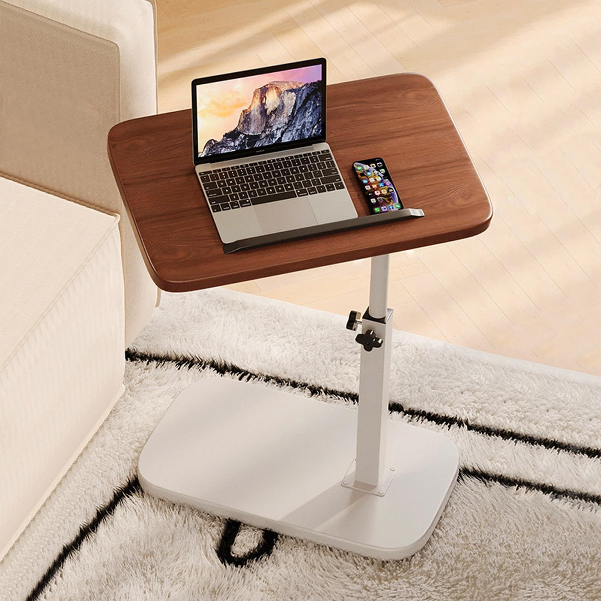Walnut top side table with white frame