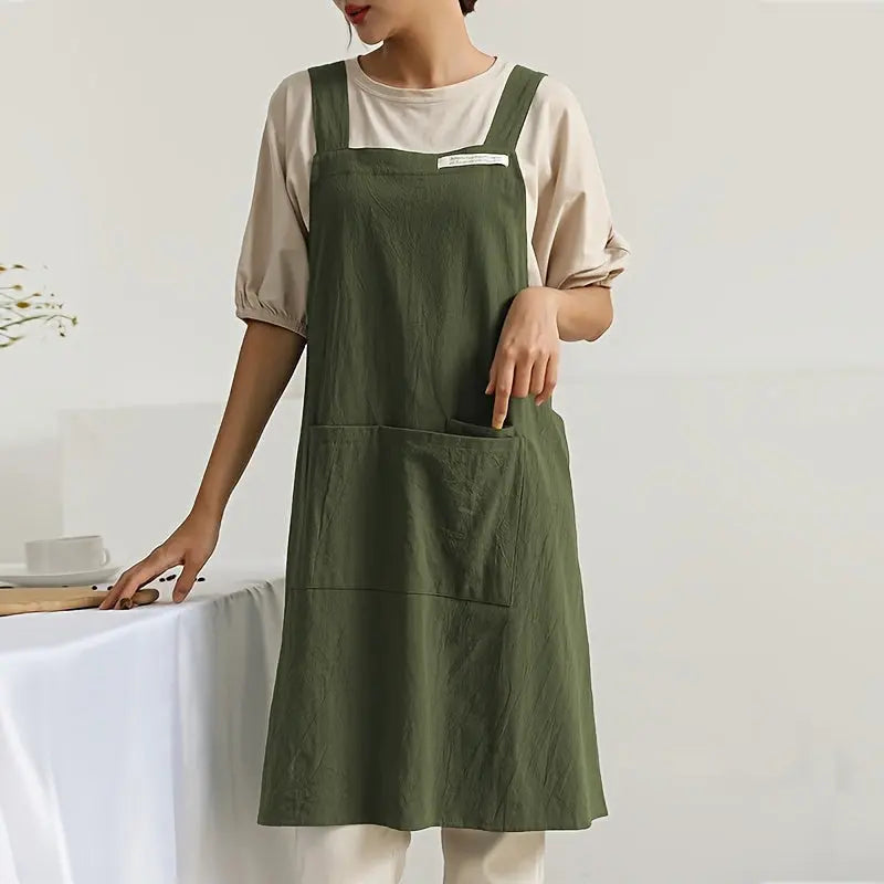 Green cross-back apron