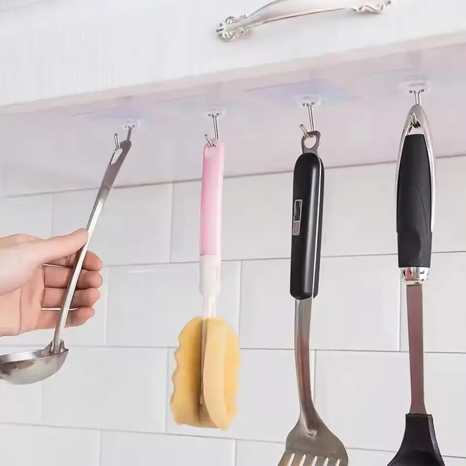 Adhesive wall hooks in bathroom