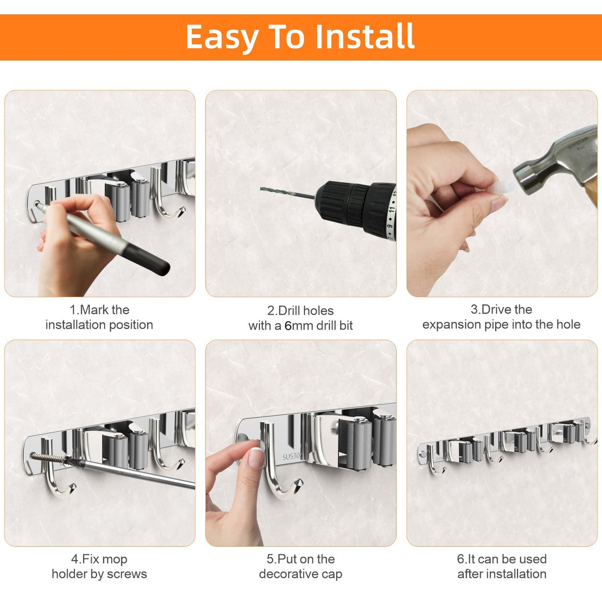 Broom holder in a utility room