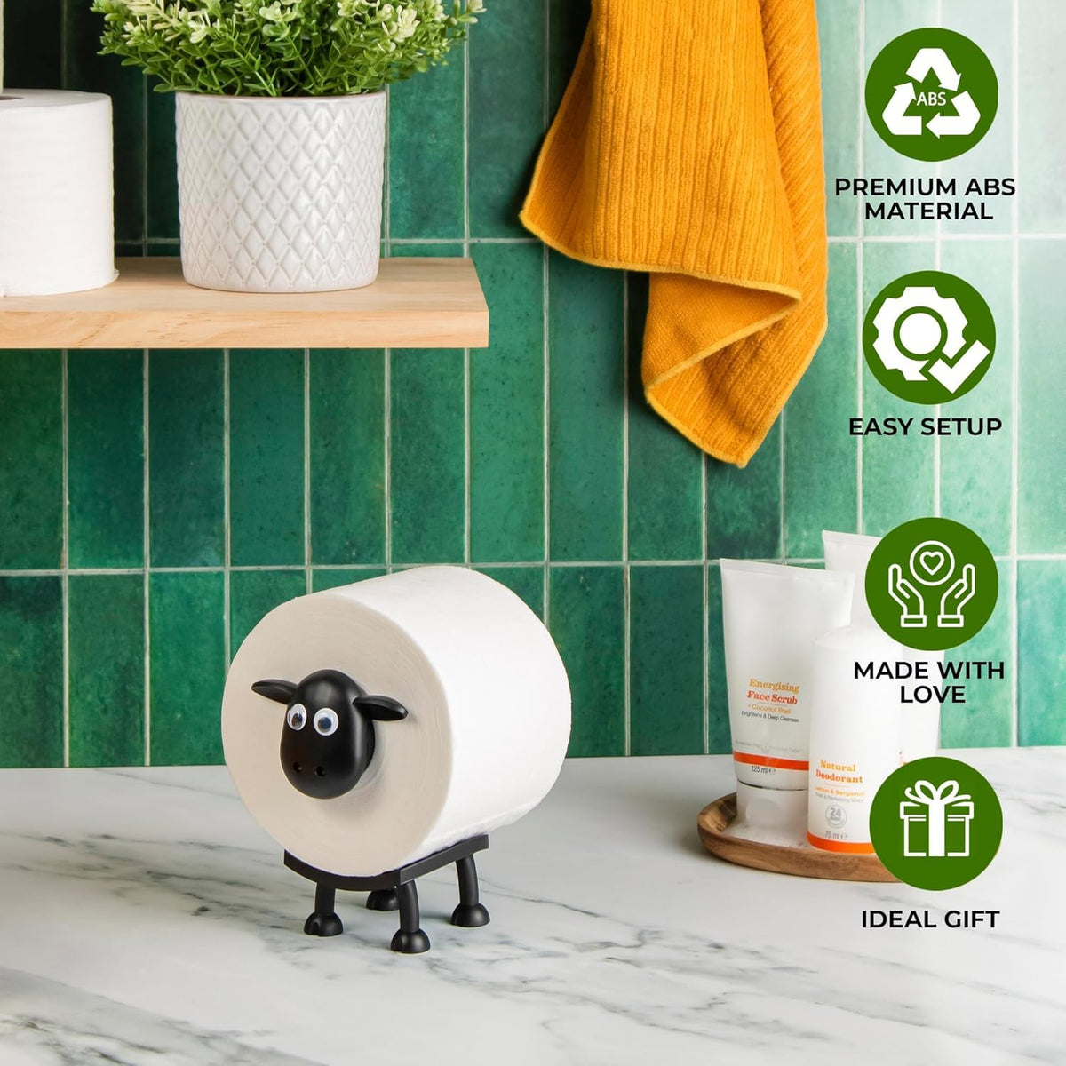 Sheep roll holder in a bathroom