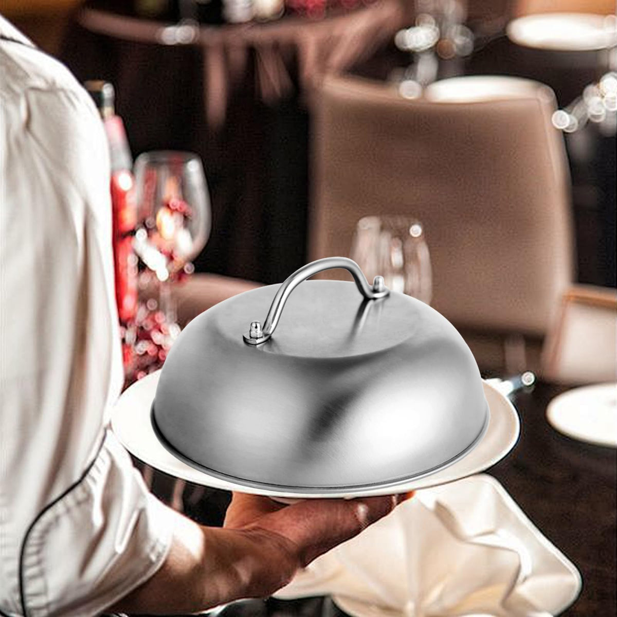 Melting dome in use on a griddle
