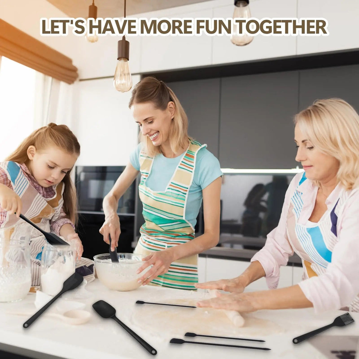 Heat-resistant silicone spatula in a pan