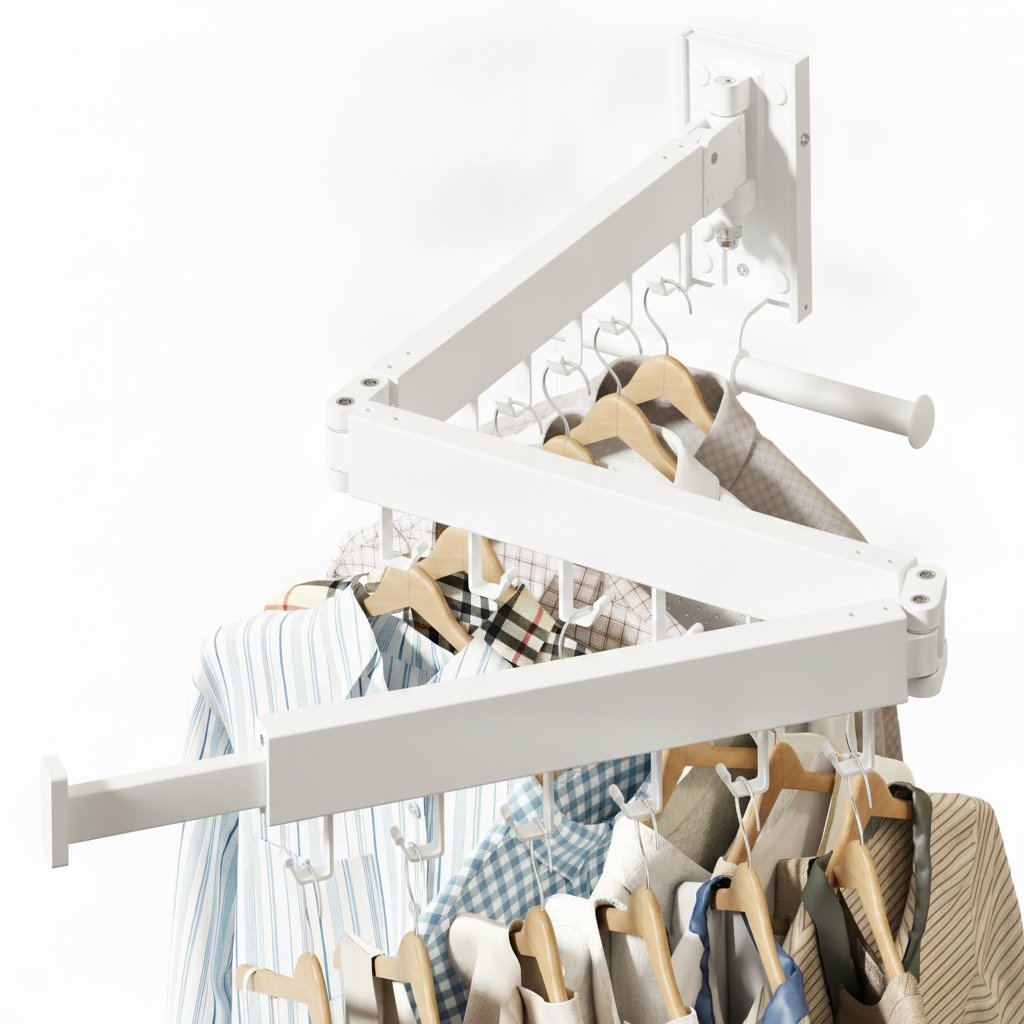 White retractable laundry hanger