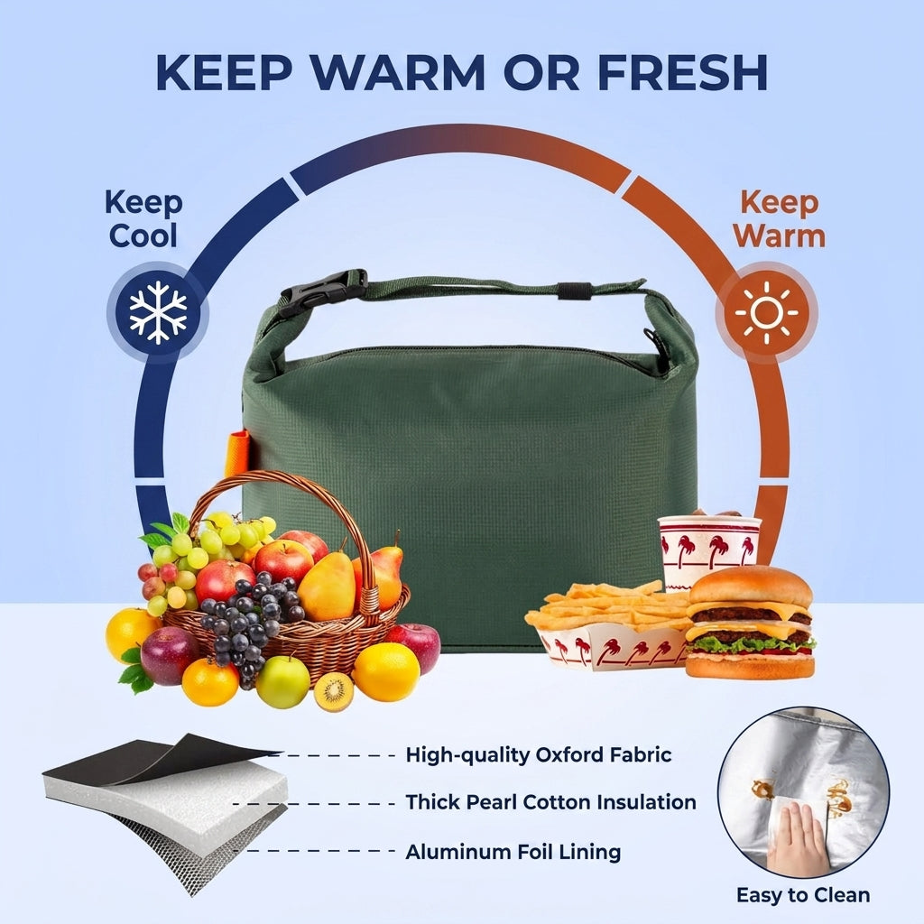 Insulated lunch tote with zip open