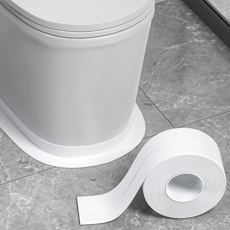 Self-adhesive caulk tape along a sink edge