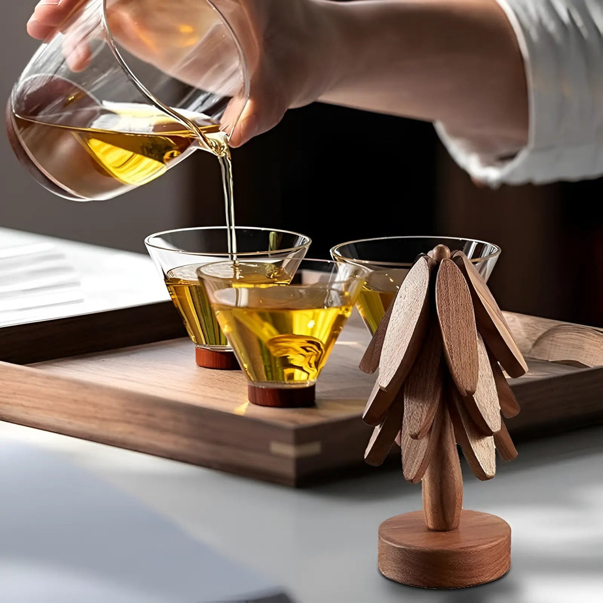 Wooden trivet set of 4 on dining table