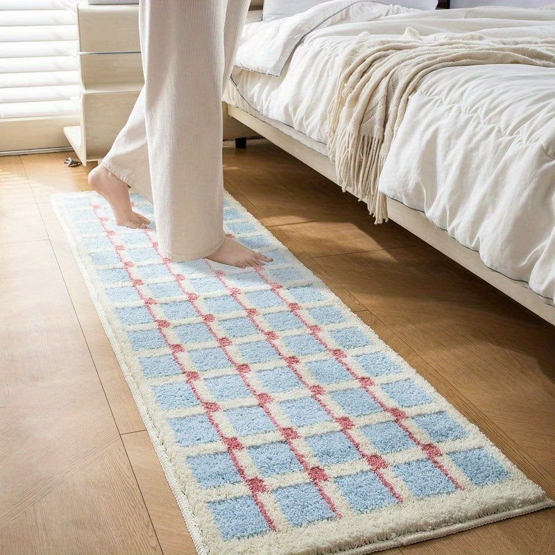 Geometric bath mat texture close-up