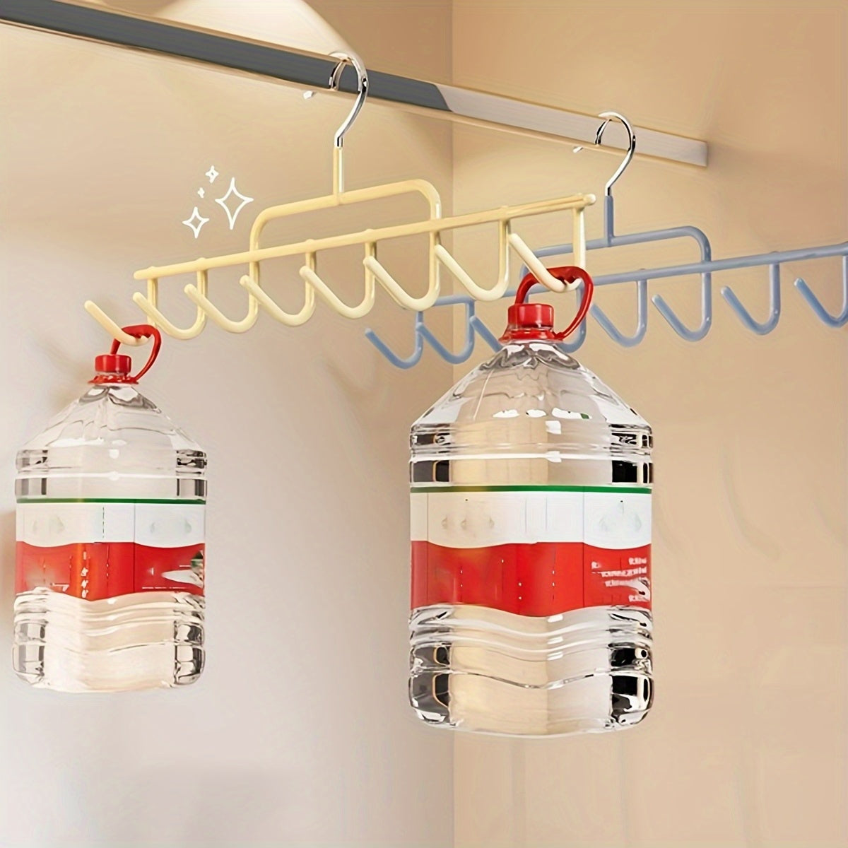 Multi-hook hanger in a wardrobe