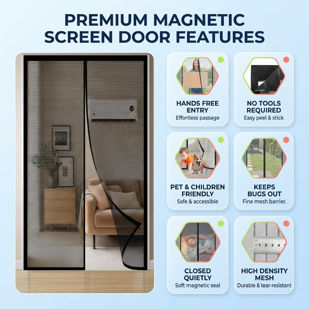 Magnetic screen door closing automatically