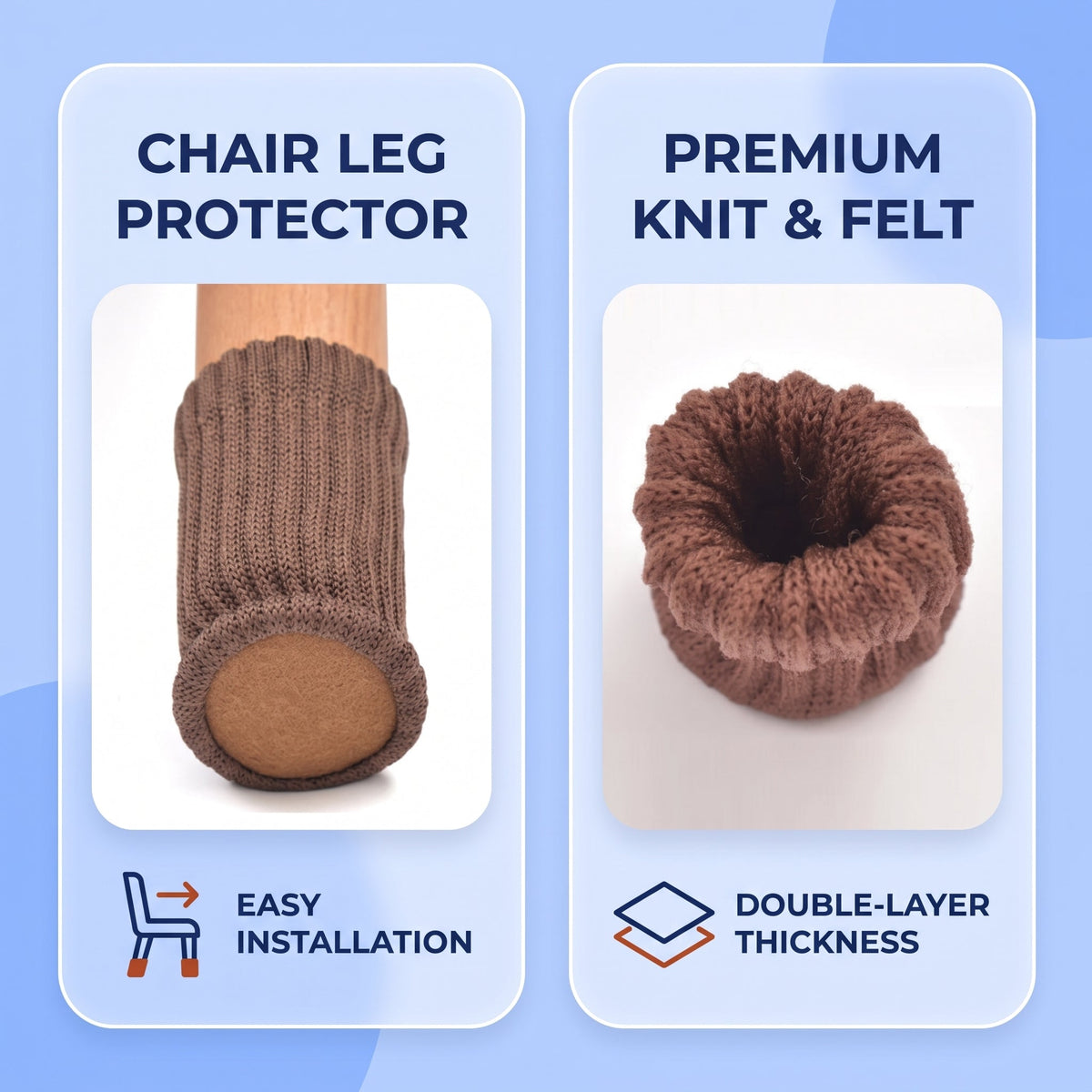 Chair leg socks protecting wooden floor