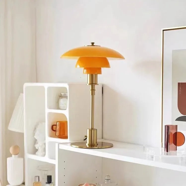 Nordic tiered glass table lamp in a living room