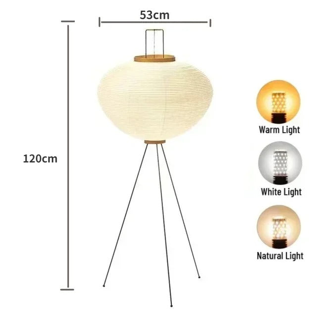Rice paper floor lamp in a hallway