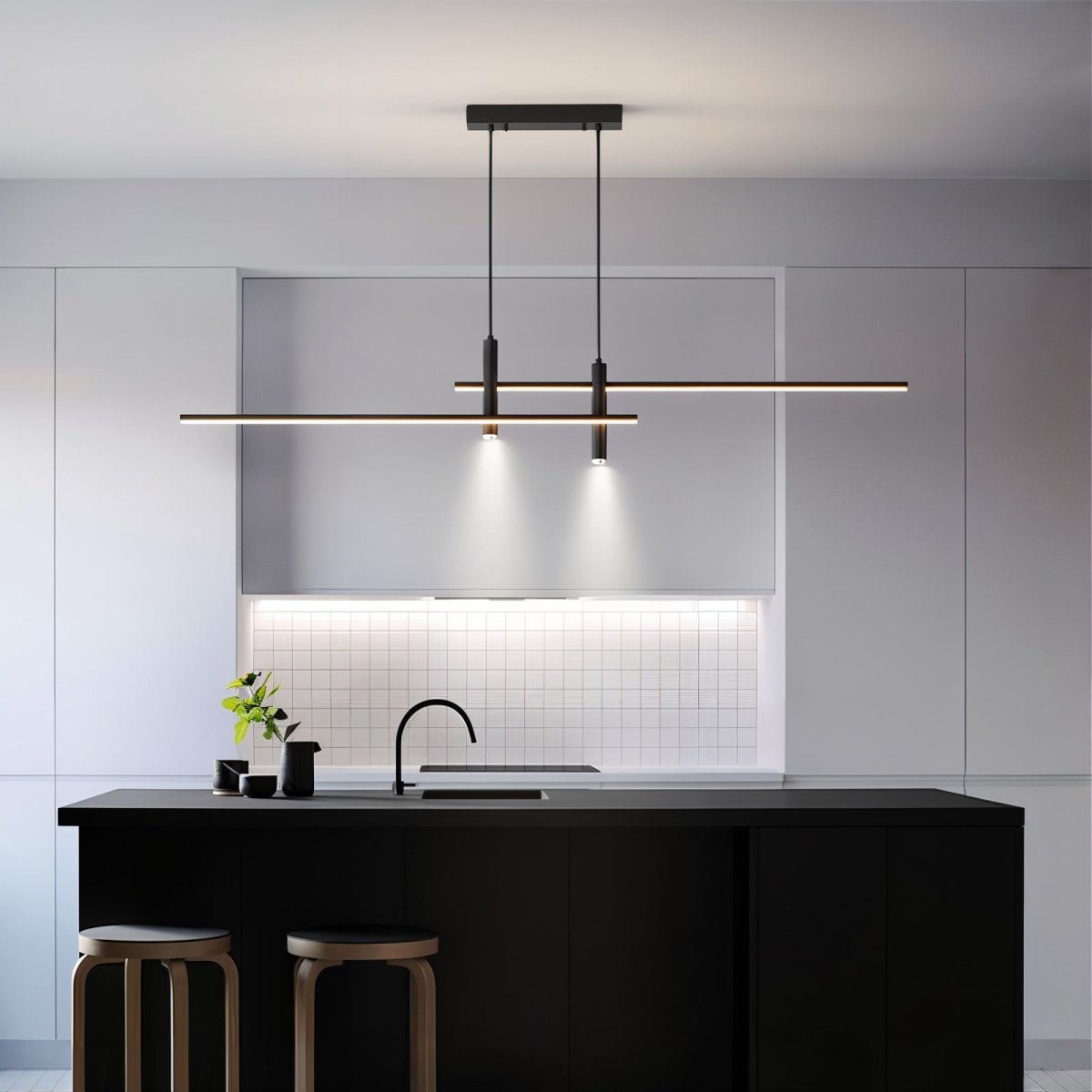 Linear LED pendant light close-up