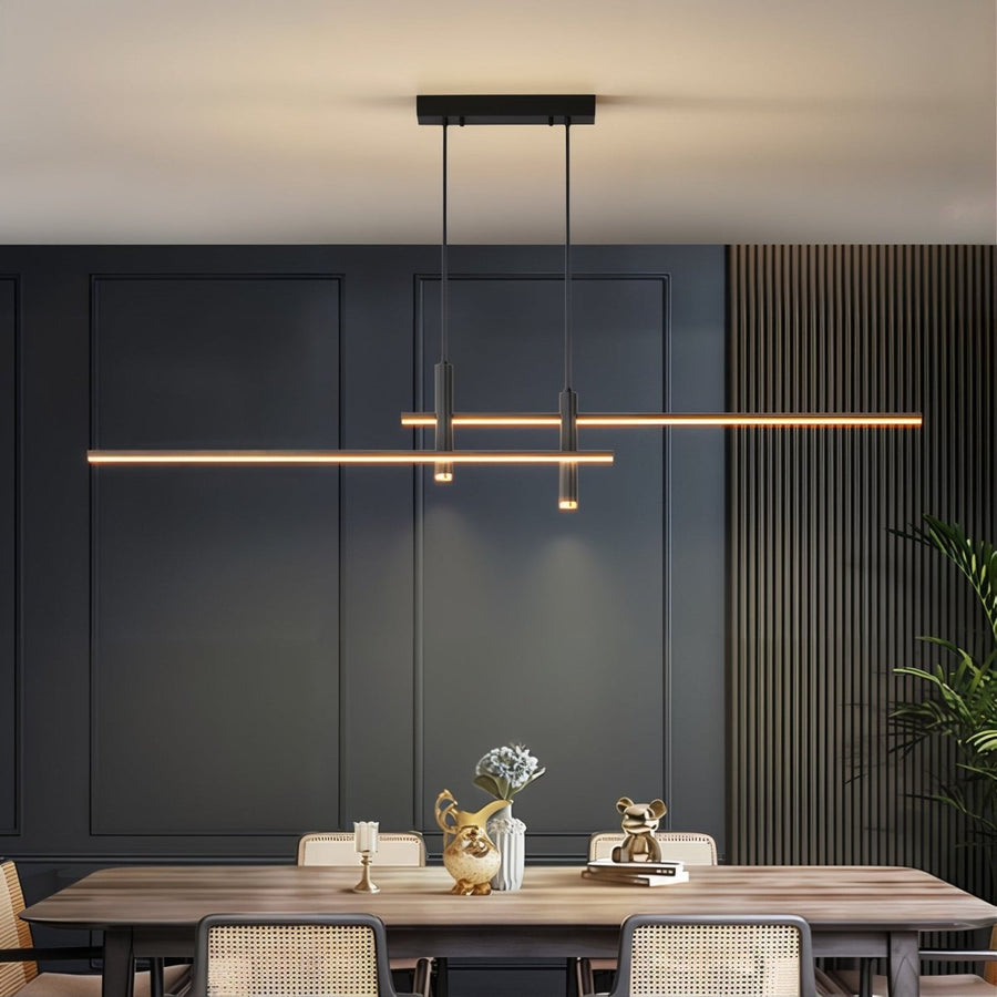 Linear LED pendant light over a dining table