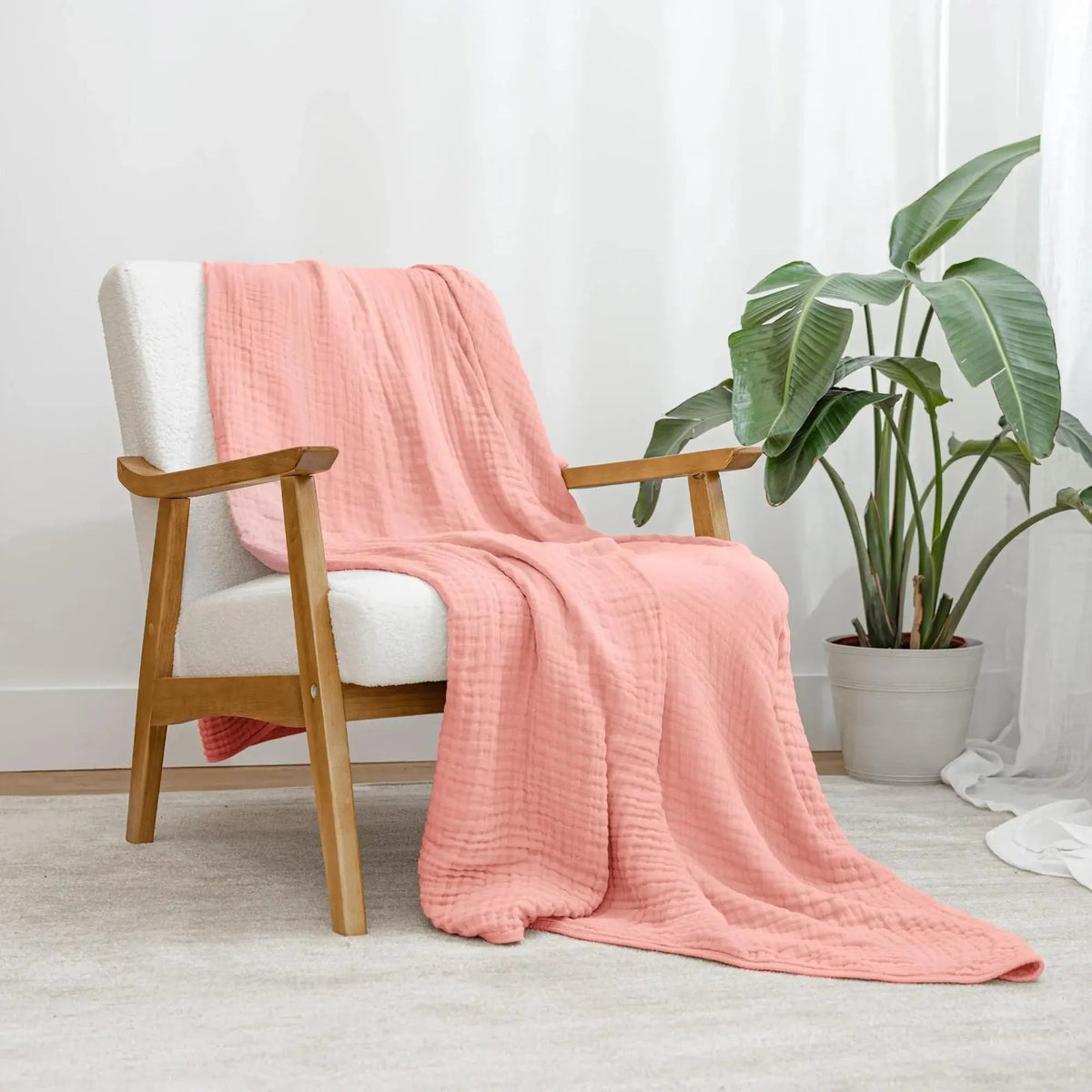Muslin throw blanket in use