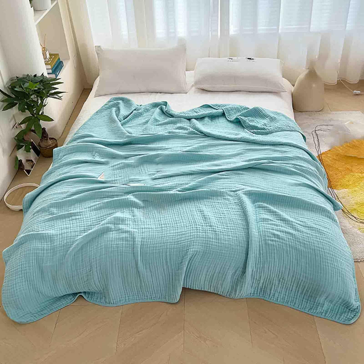 Blue cotton muslin throw blanket