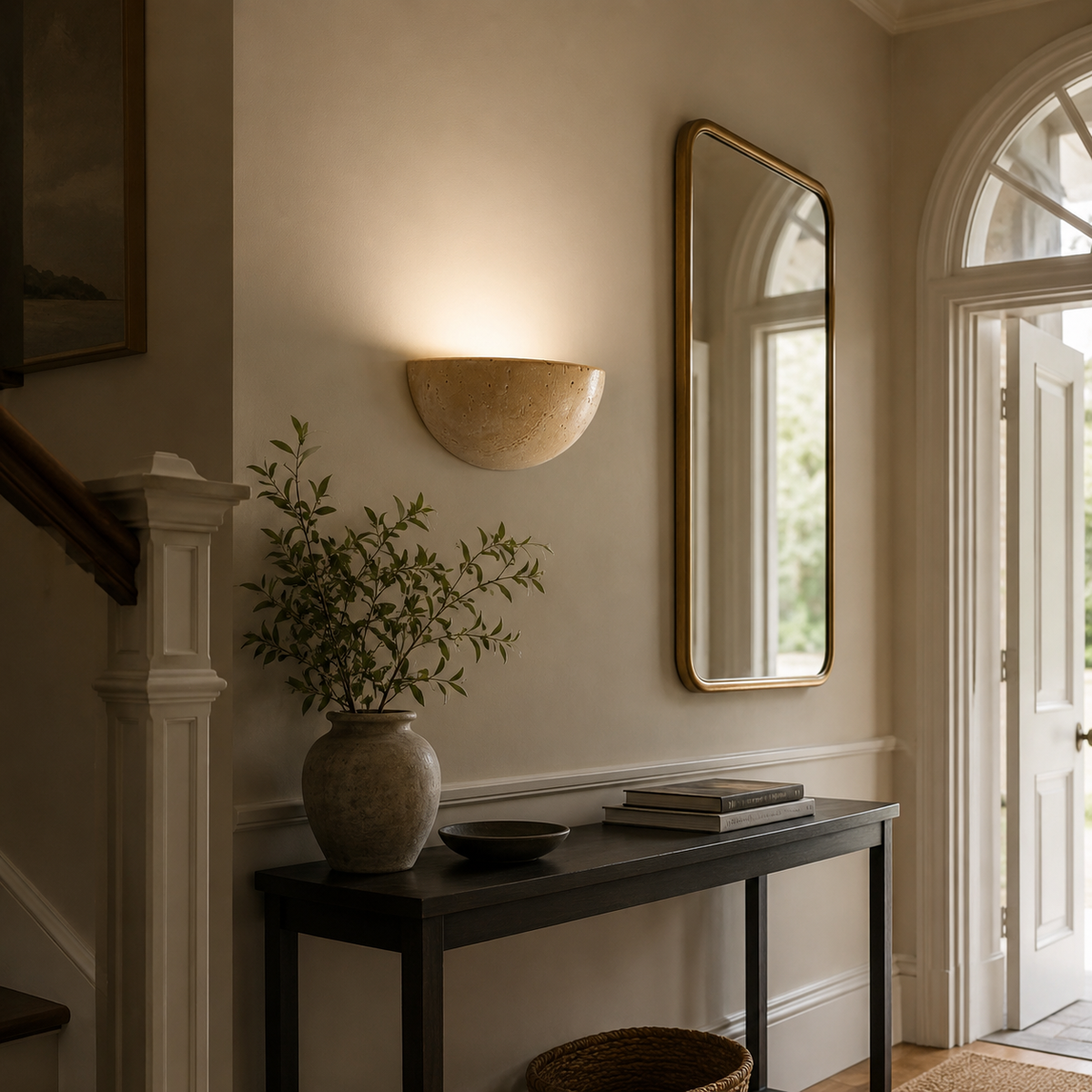 Travertine wall light in a living room