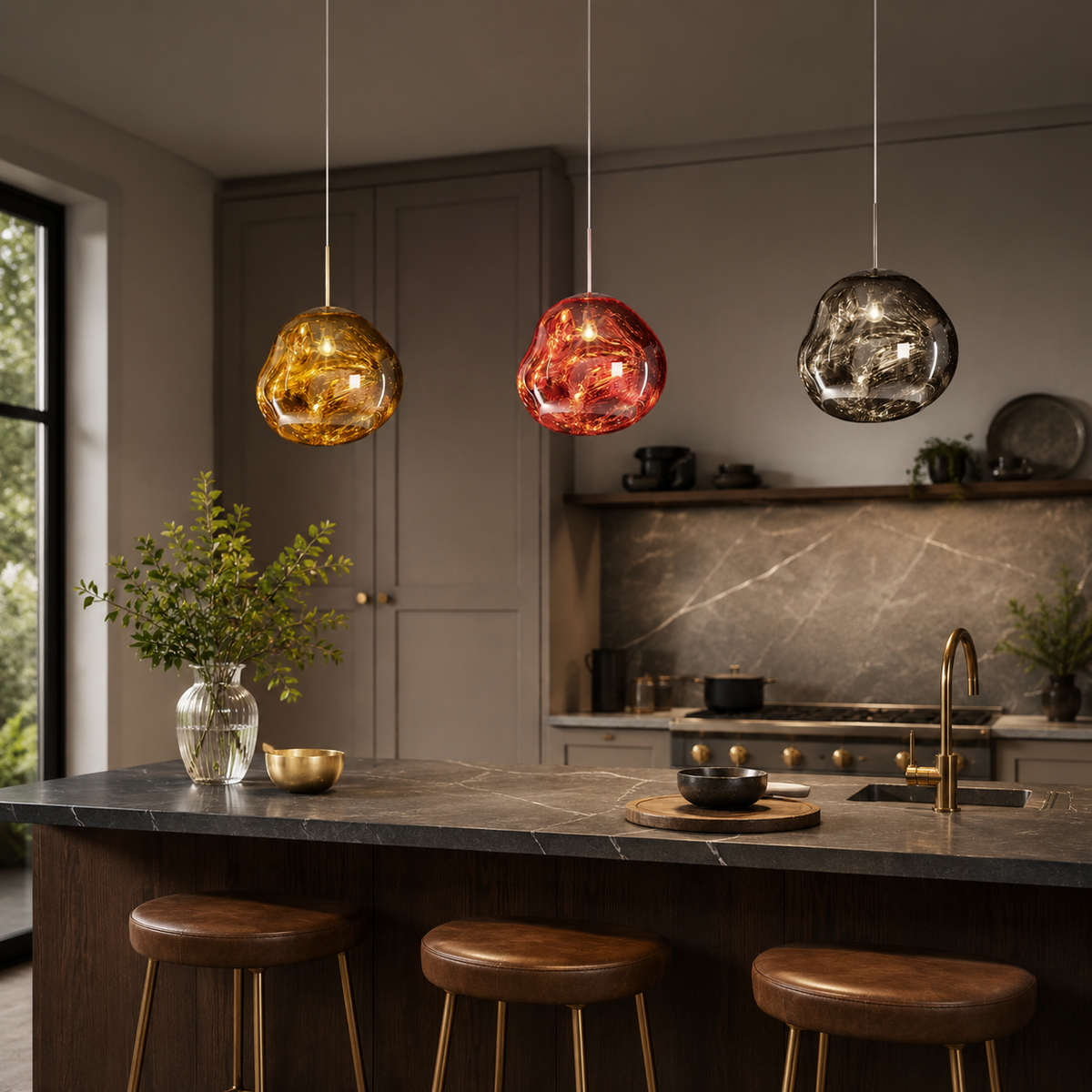Melt pendant light over a kitchen island