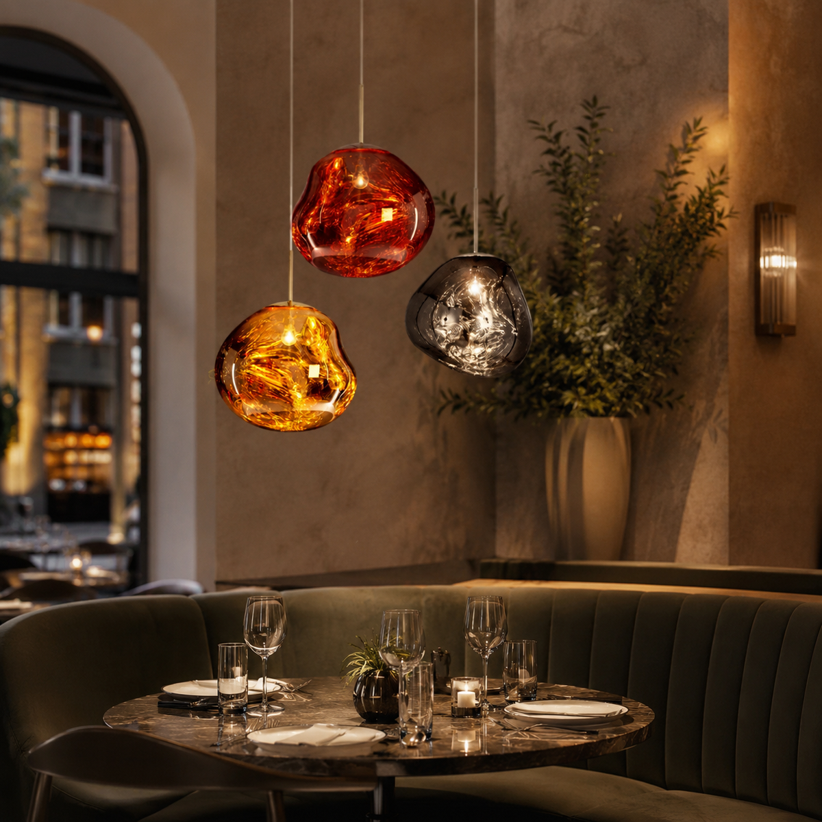 Melt pendant light in a hallway