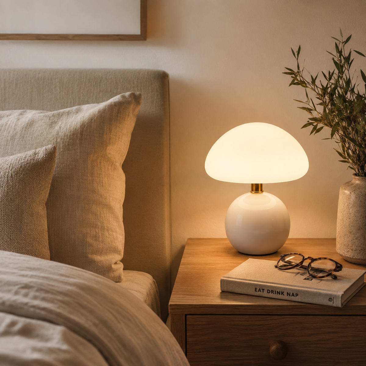Bauhaus mushroom lamp lit