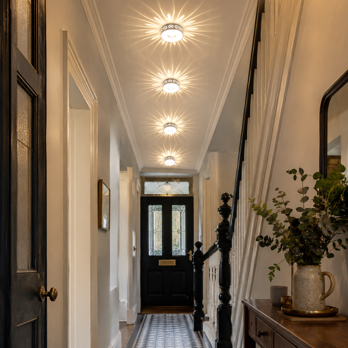 Set of four sunburst ceiling lights