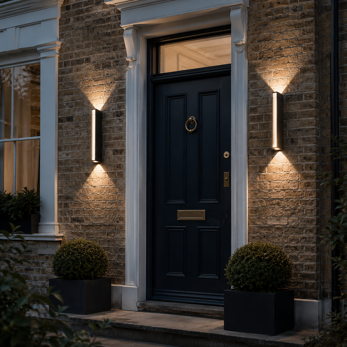 Wall light lighting a garden path