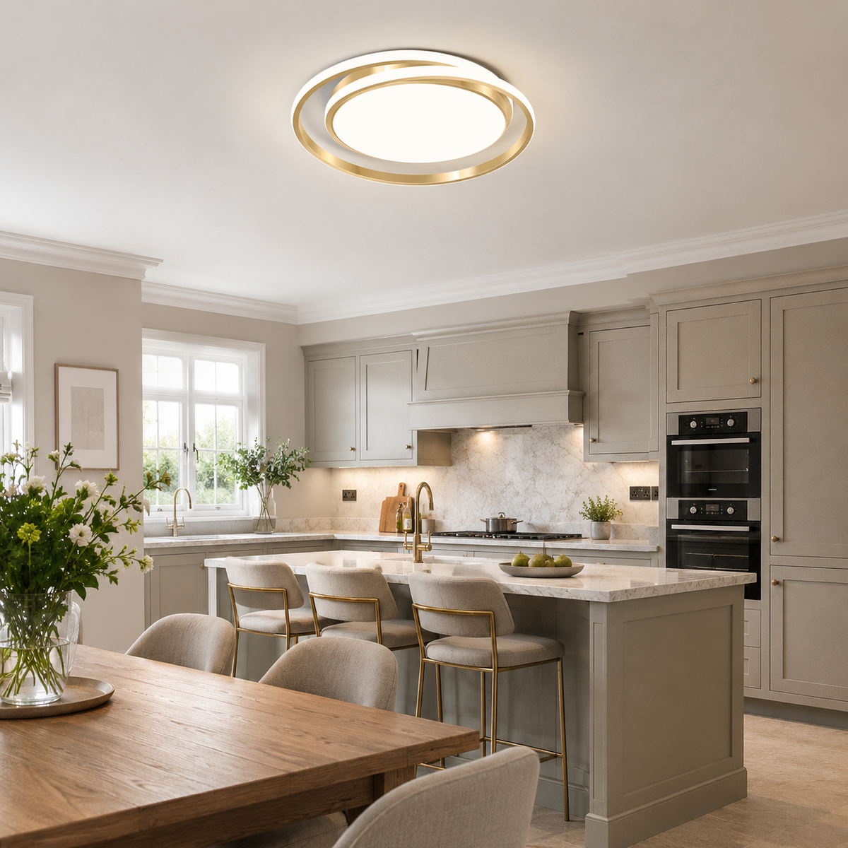 Round LED ceiling light in a dining room