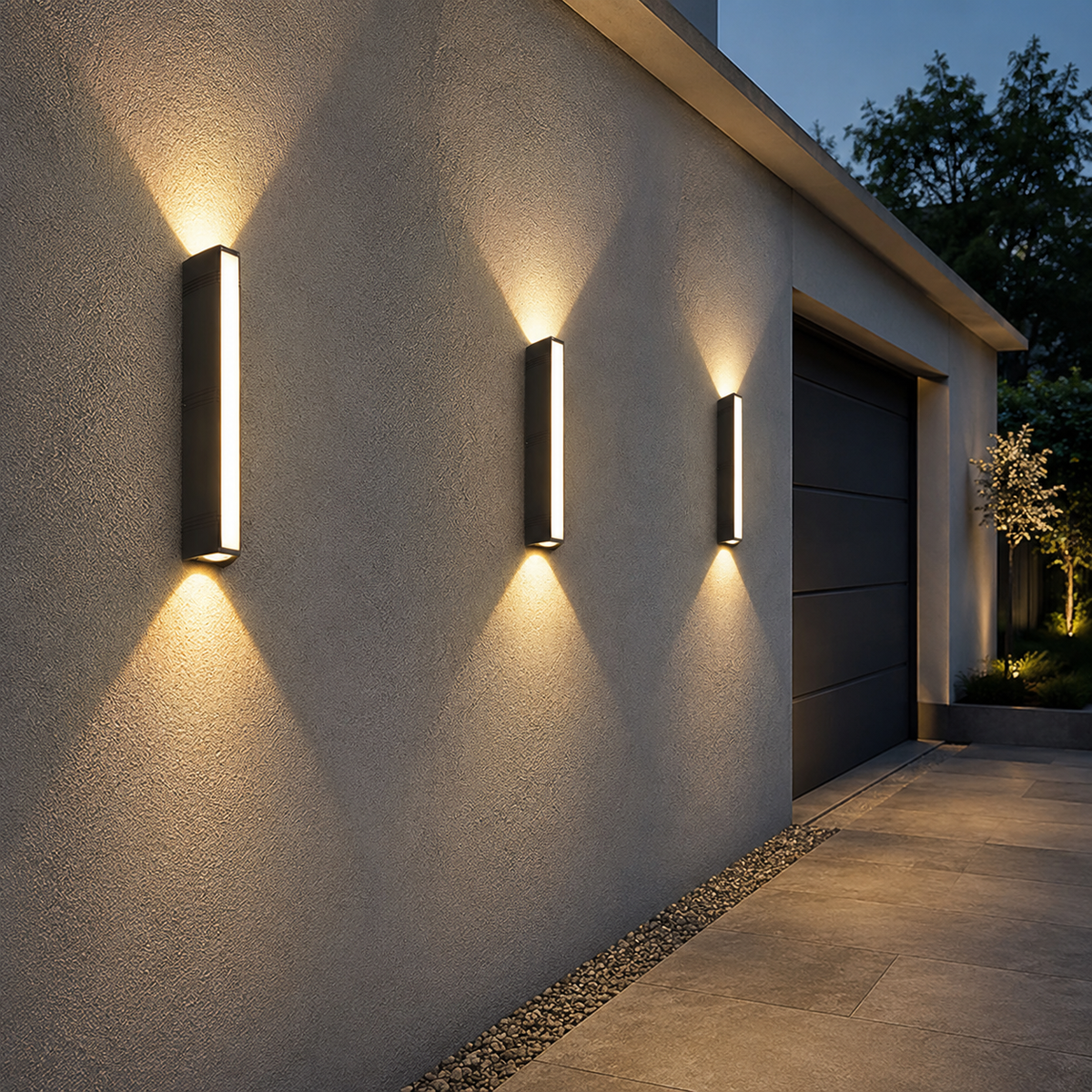 Outdoor wall light on a modern house facade