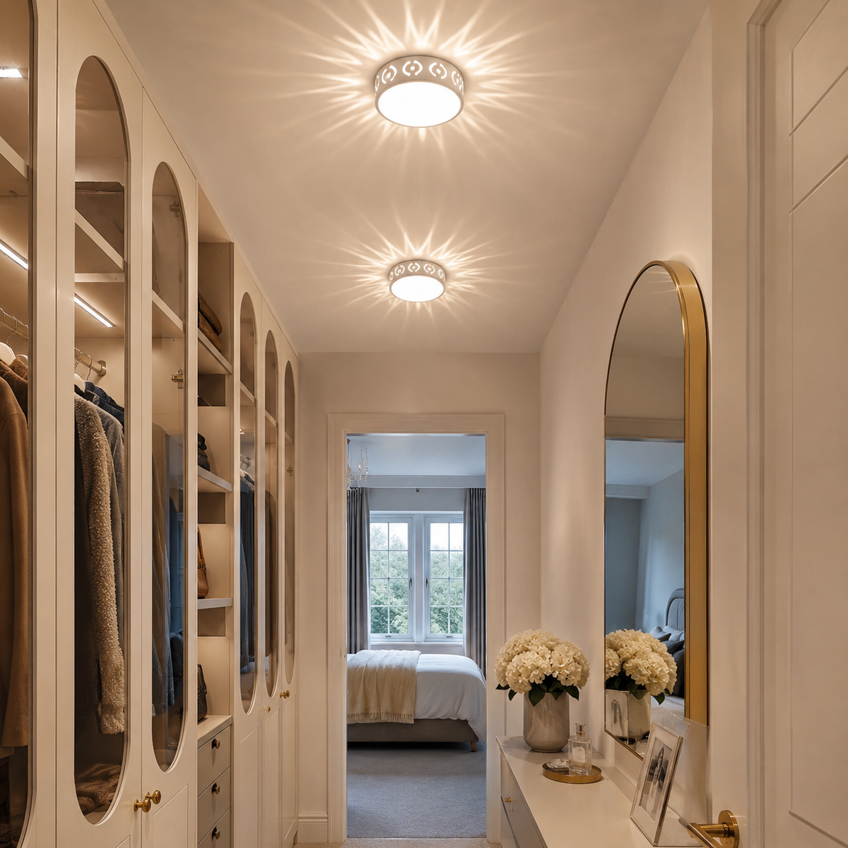 Pair of sunburst ceiling lights