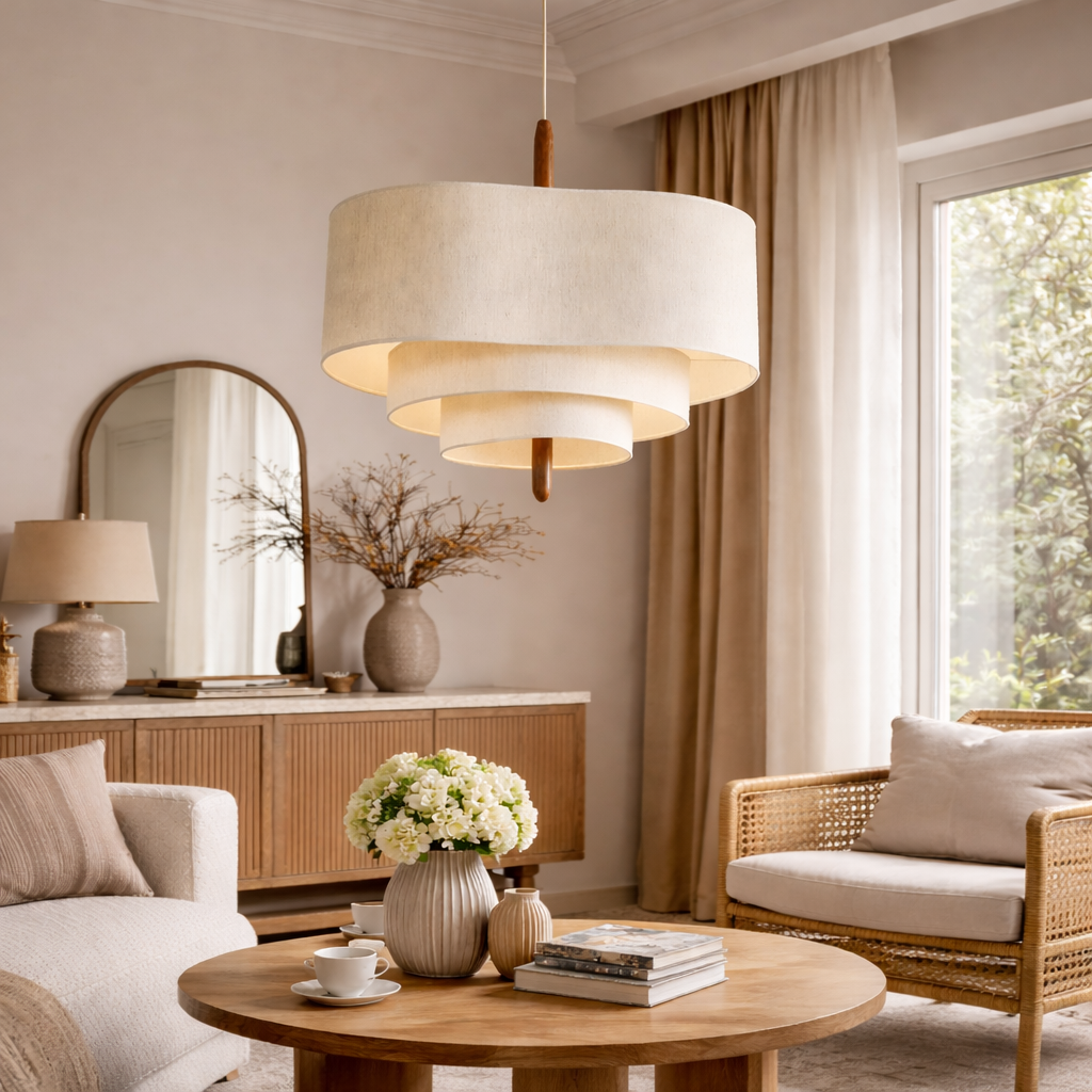 Fabric chandelier in a bedroom
