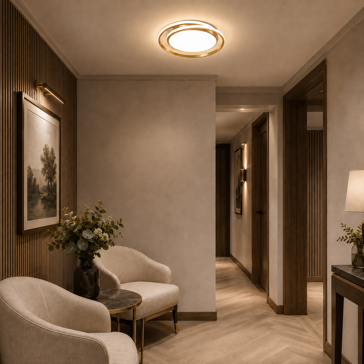 Round LED ceiling light in a home office