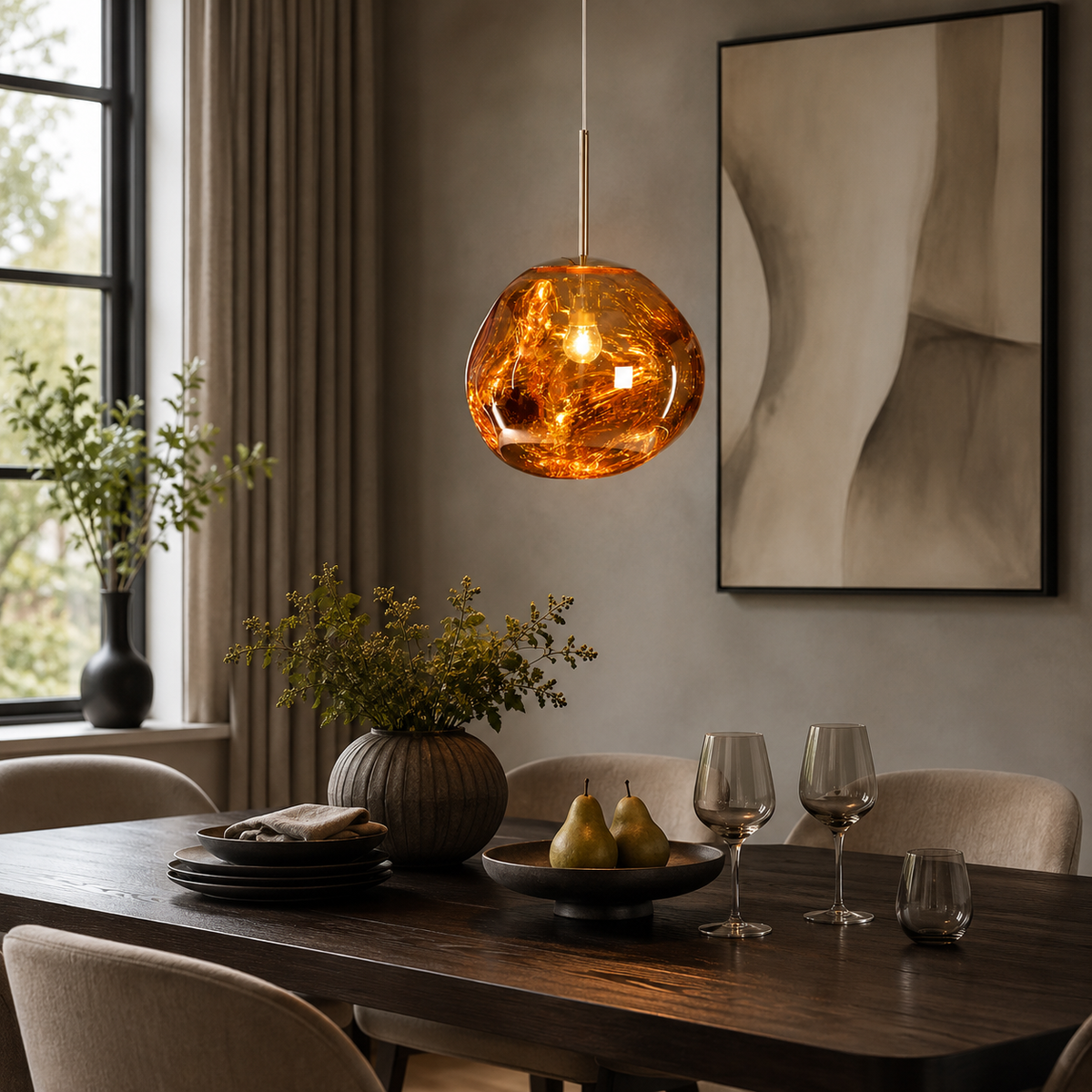 Melt pendant light in a dining room