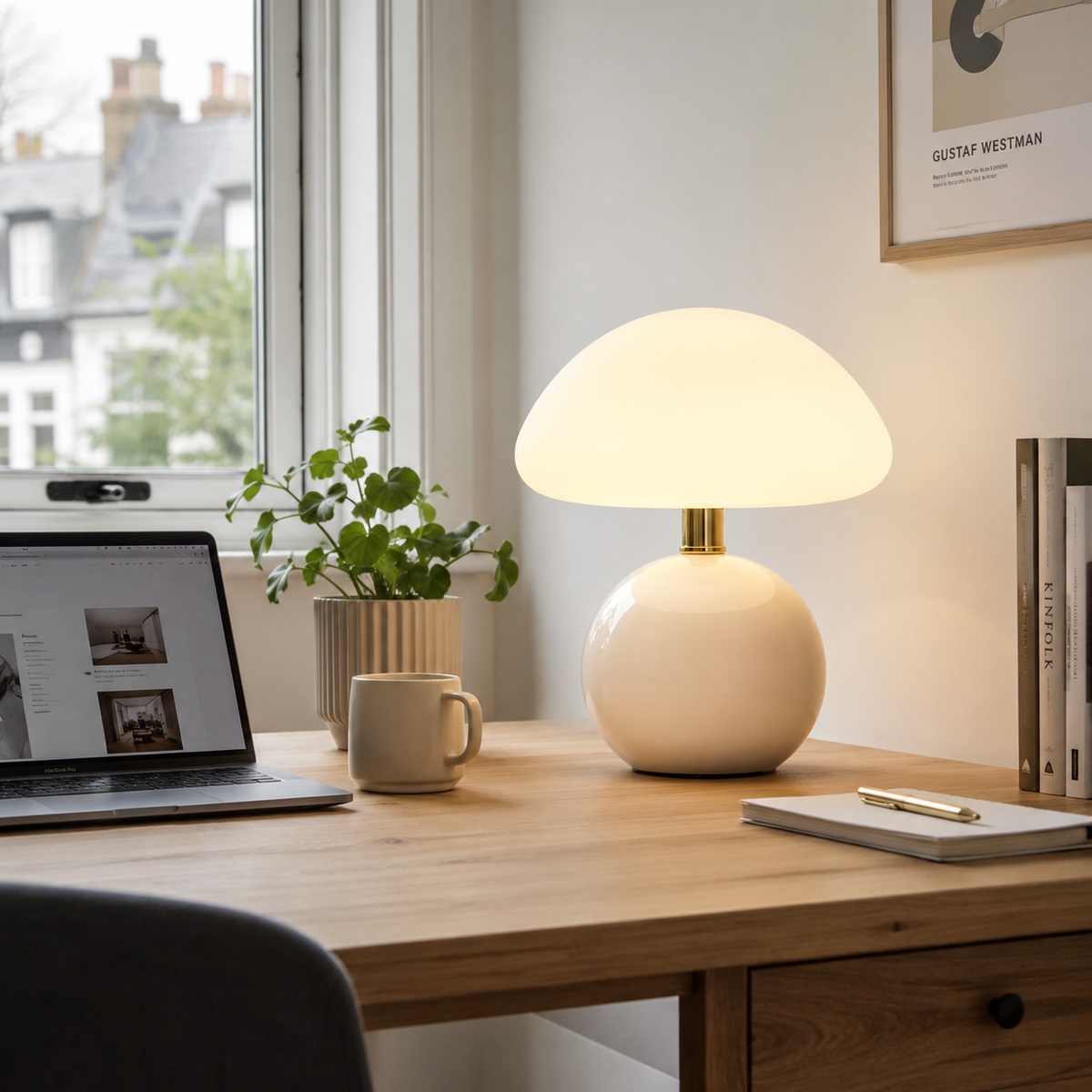 Mushroom lamp on a desk