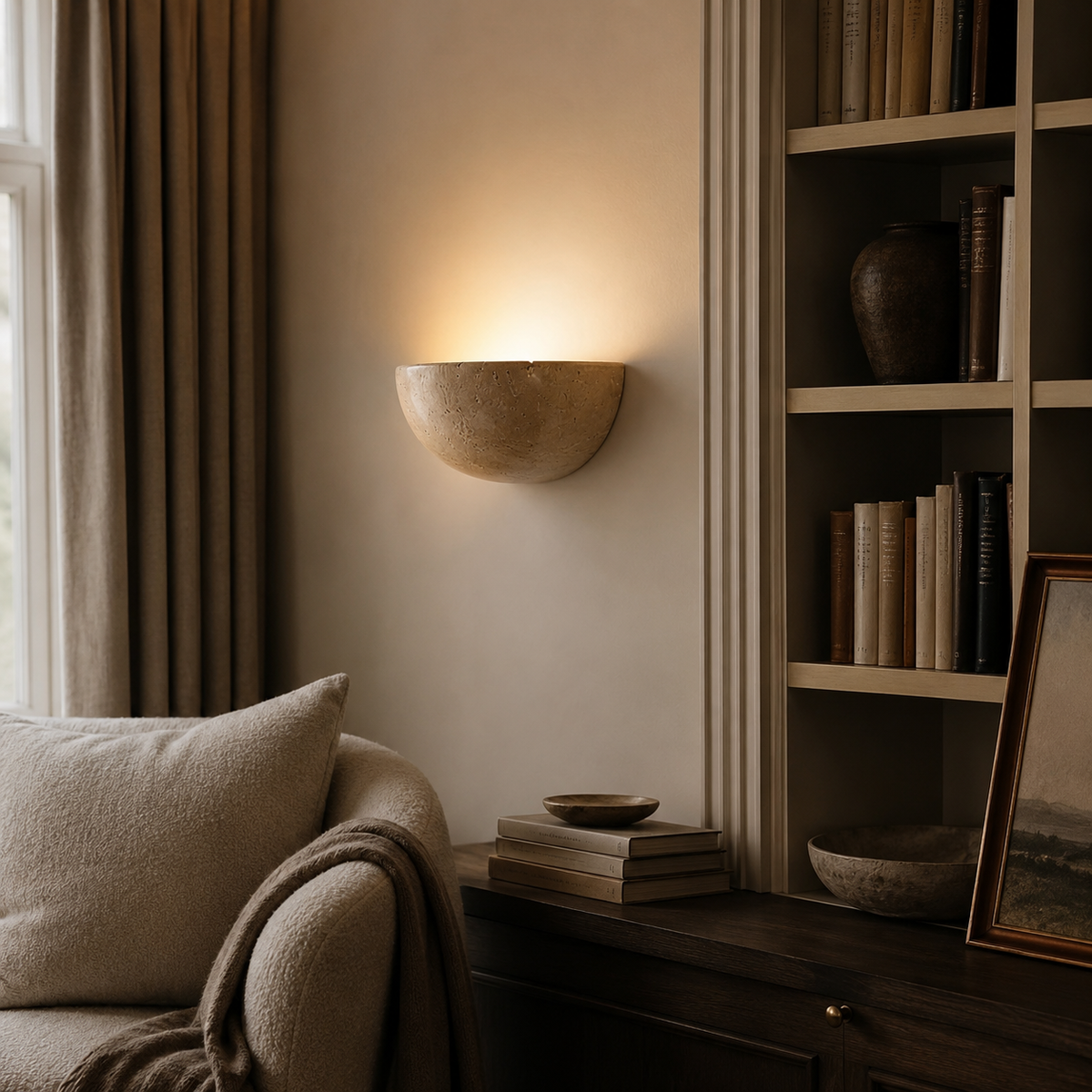 Travertine wall light pair