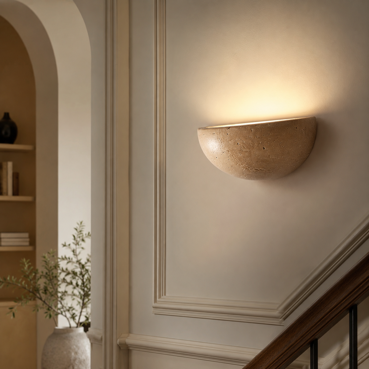 Travertine wall light close-up