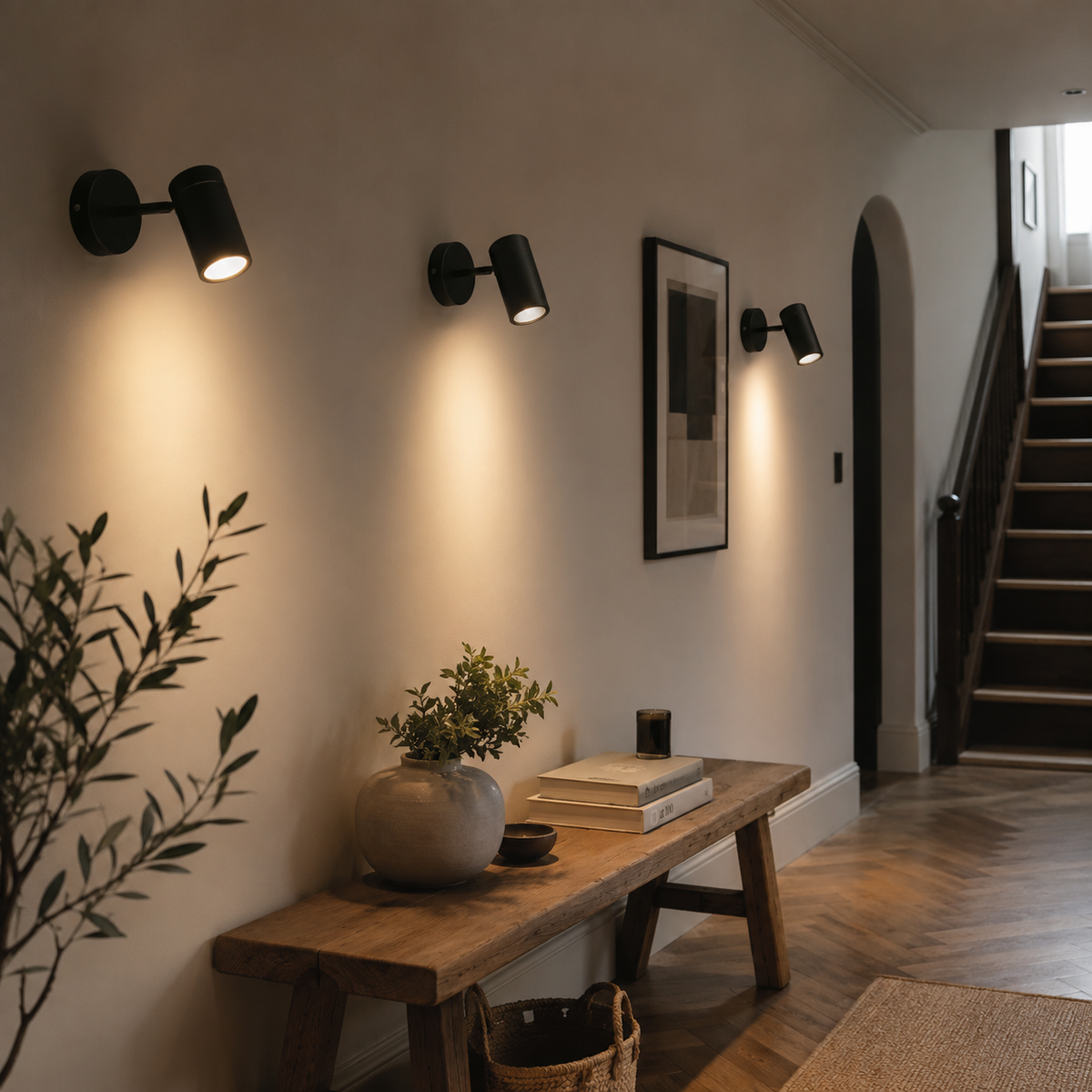 Swing-arm wall light adjustable head