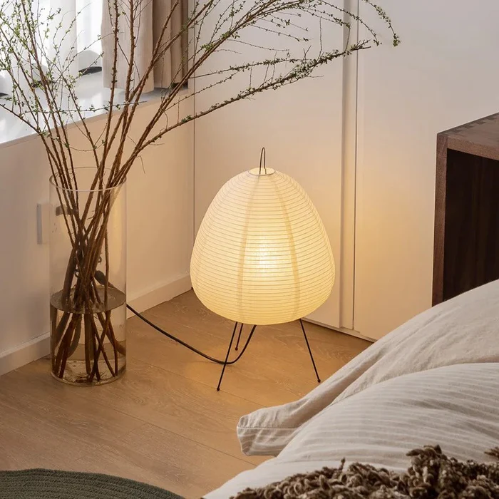 Rice paper table lamp in a living room