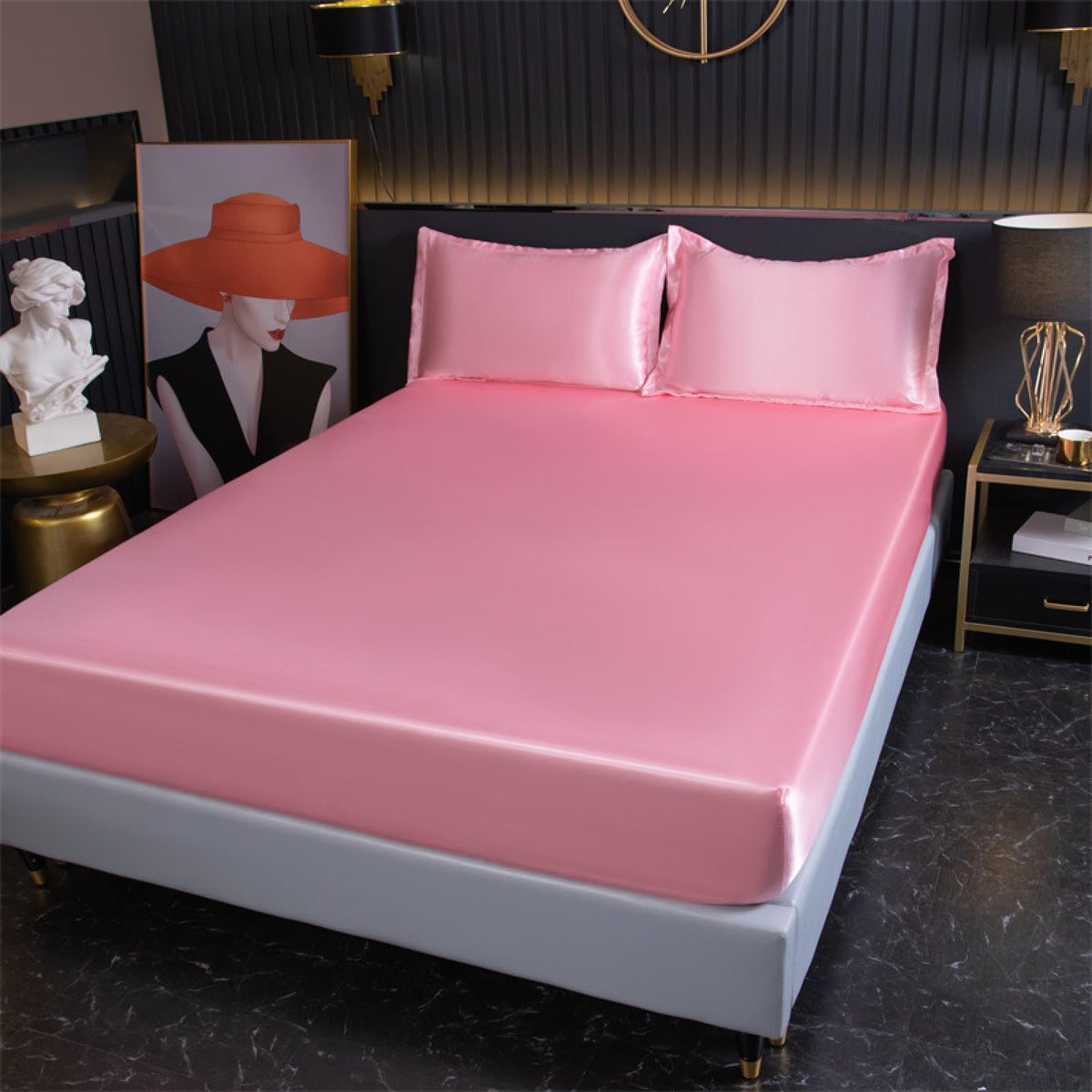 Pink bamboo fitted sheet