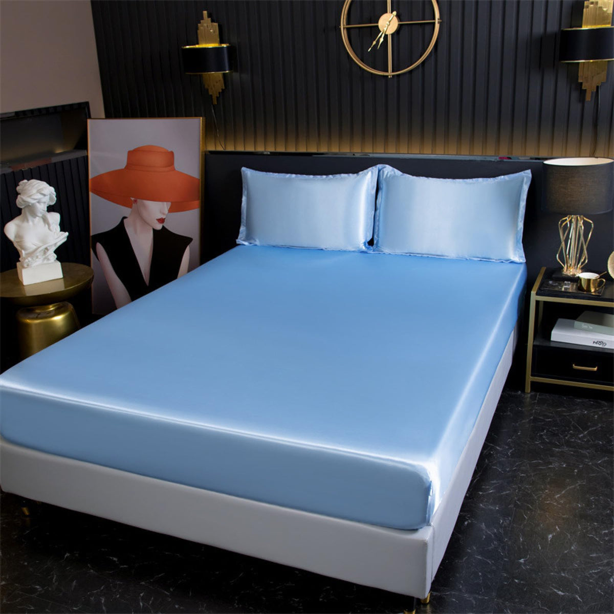Blue bamboo fitted sheet