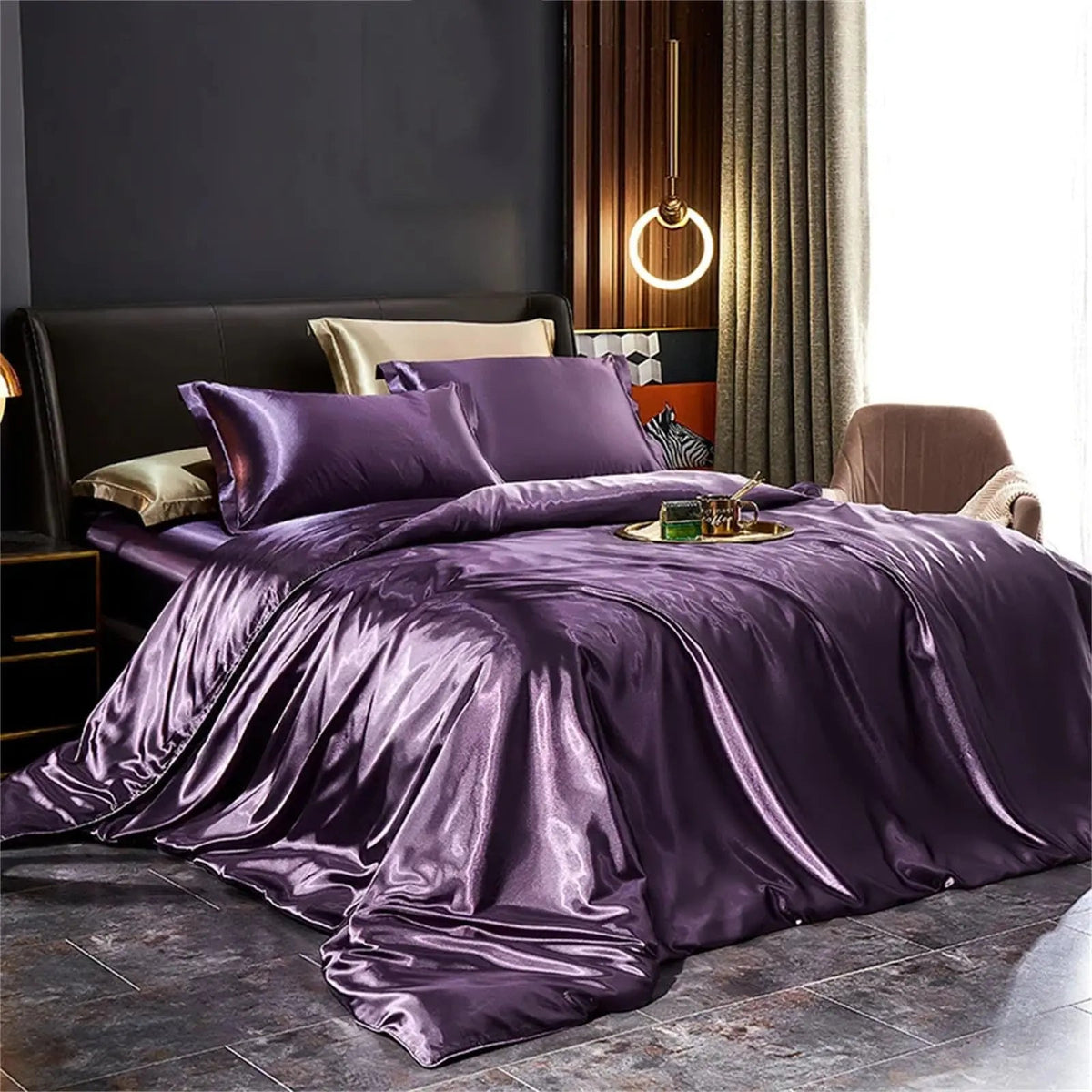 Purple mulberry silk bedding set