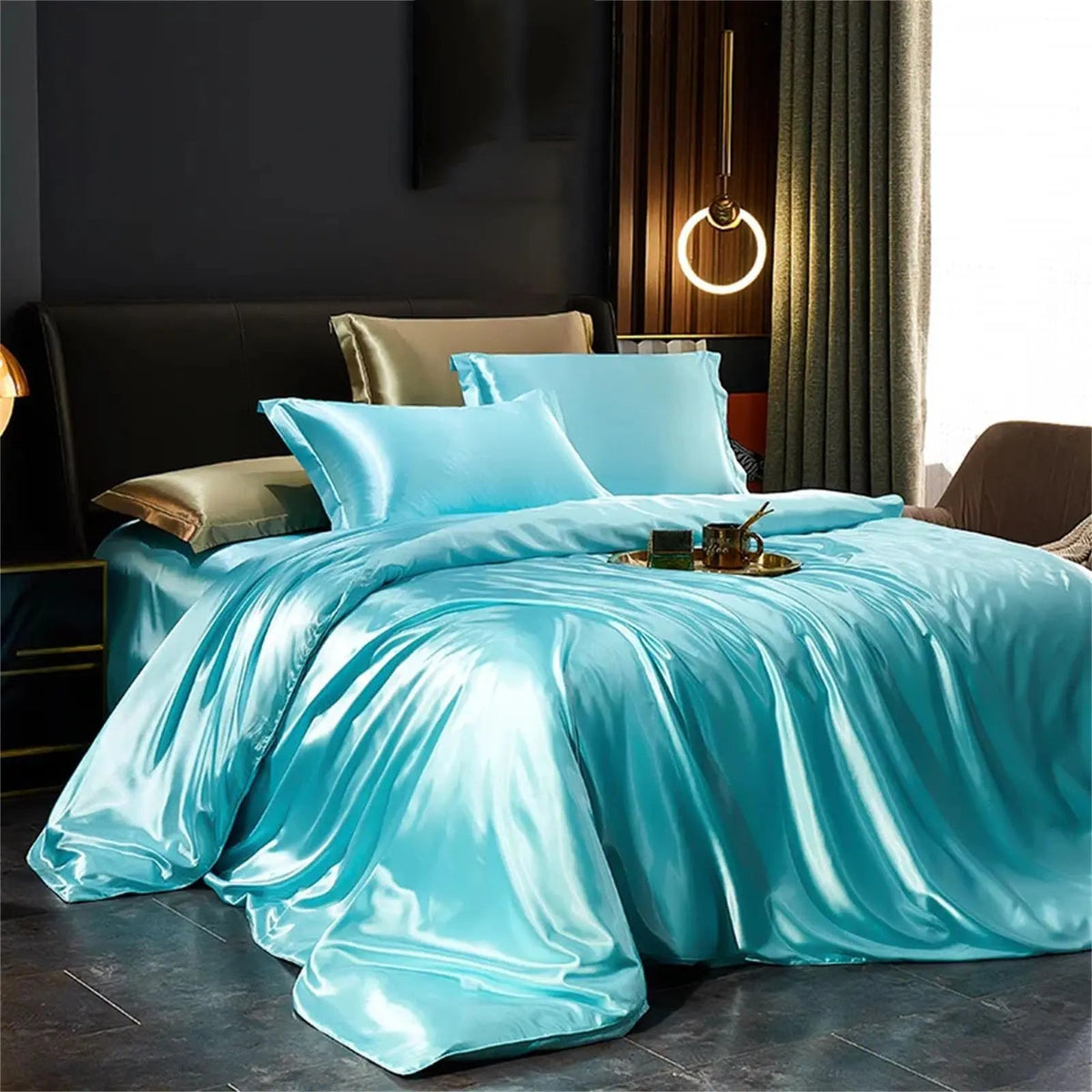 Blue mulberry silk bedding set