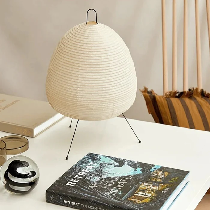 Rice paper table lamp on a desk
