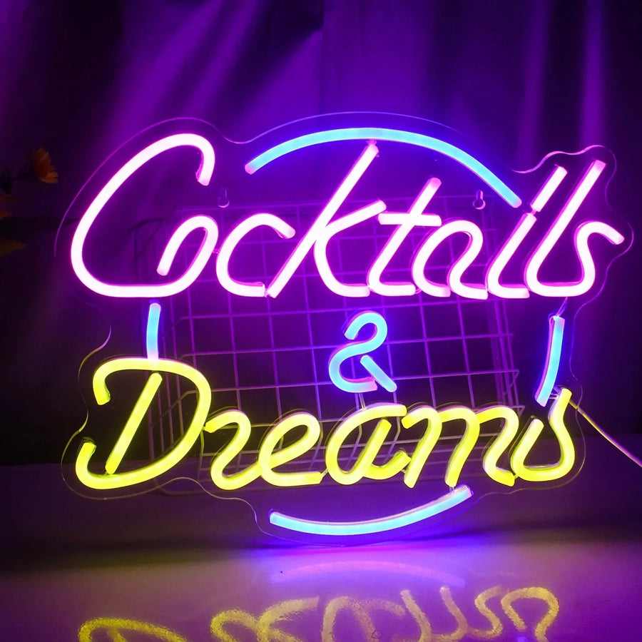 LED neon bar sign glowing on a dark wall