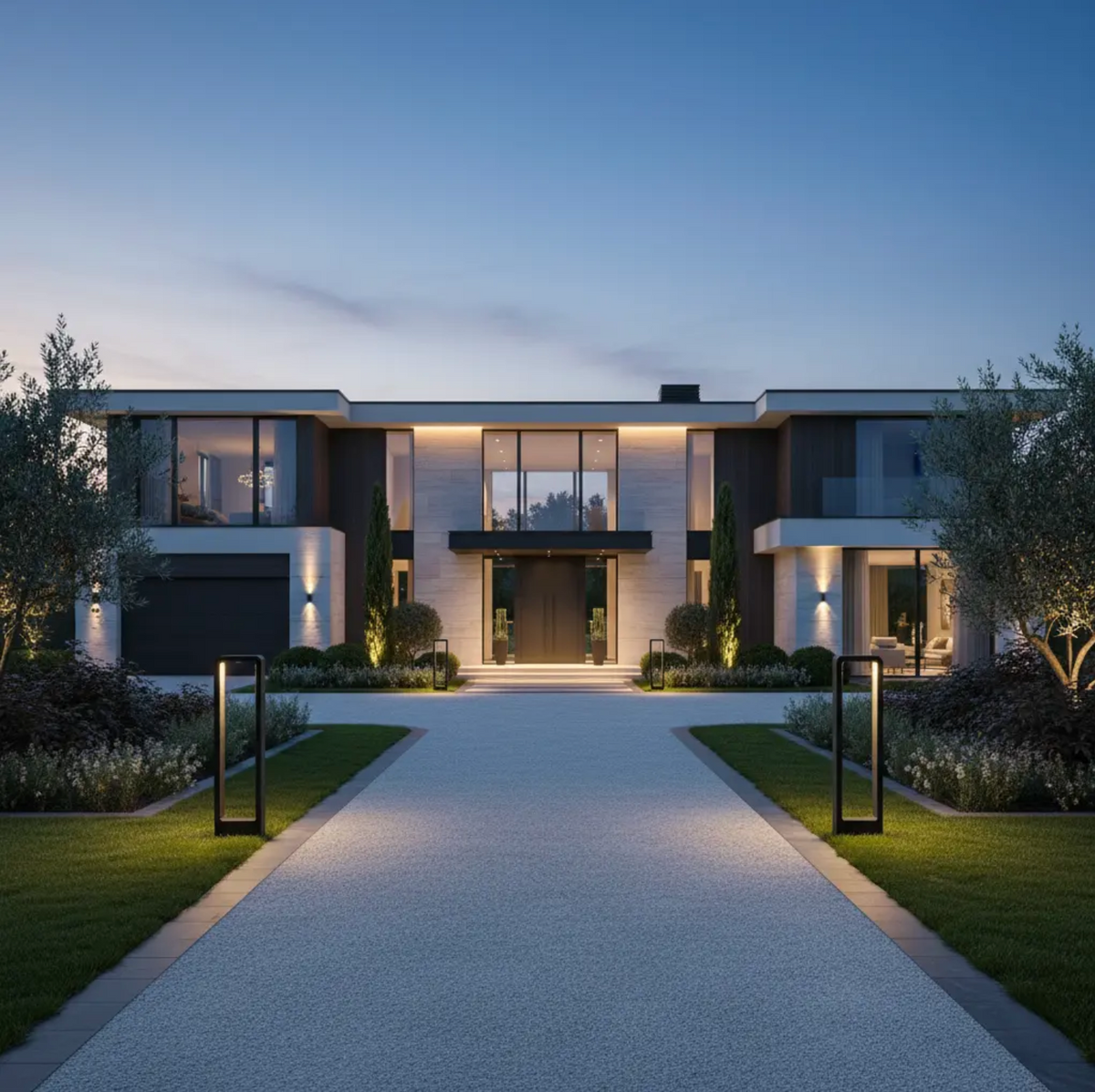 Garden bollard lights at a villa