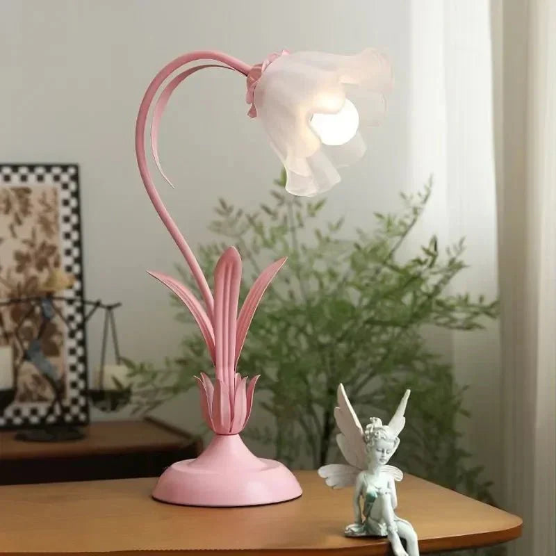 Flower bedside lamp switched on