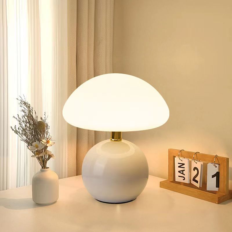 Cream mushroom bedside lamp